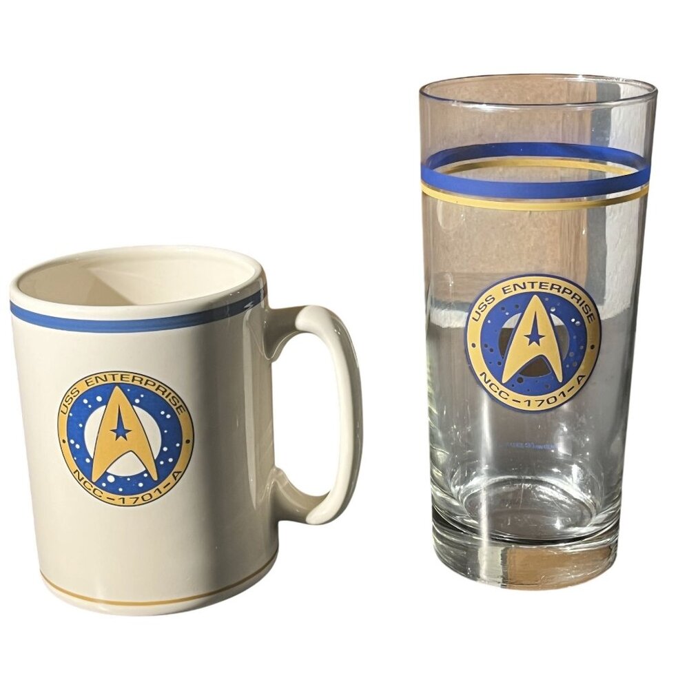 USS Enterprise NCC-1701-A Pfaltzgraff 1993 Mug & Drinking Glass Collectors Trek